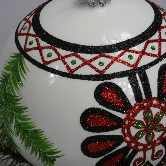 "POLISH GALLERY" Polish Folk Art Christmas Ornament Hand Made Glass Ball 5 In - Picture 2 of 6